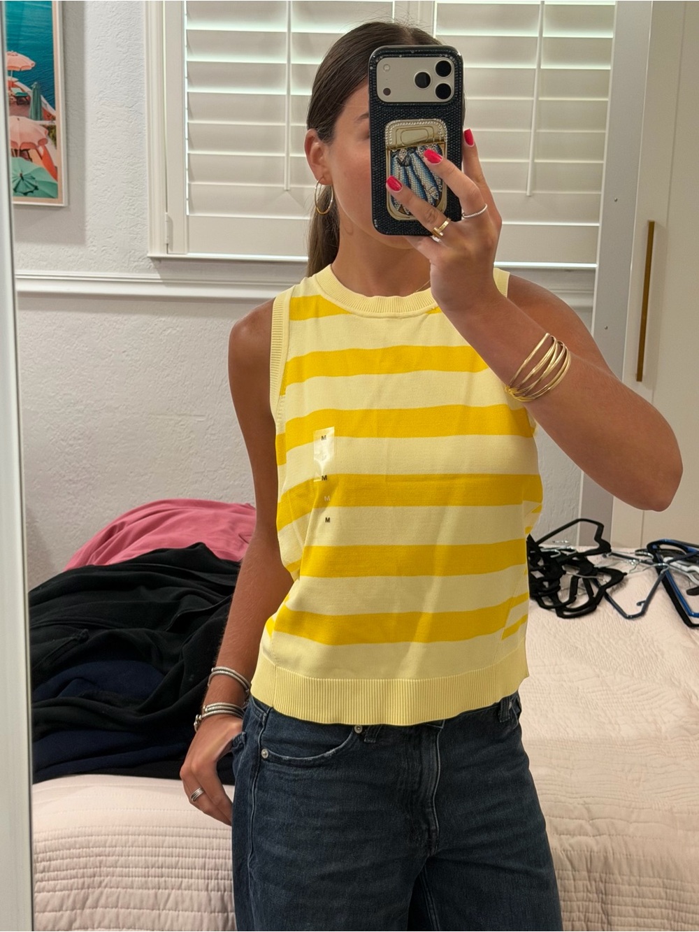 Striped Yellow Knit Sleeveless Tank Top